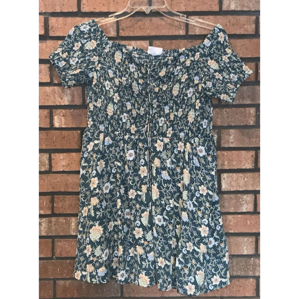 SHYANNE Womens Green Floral Off The Shoulder Ruched Mini Dress Size XL